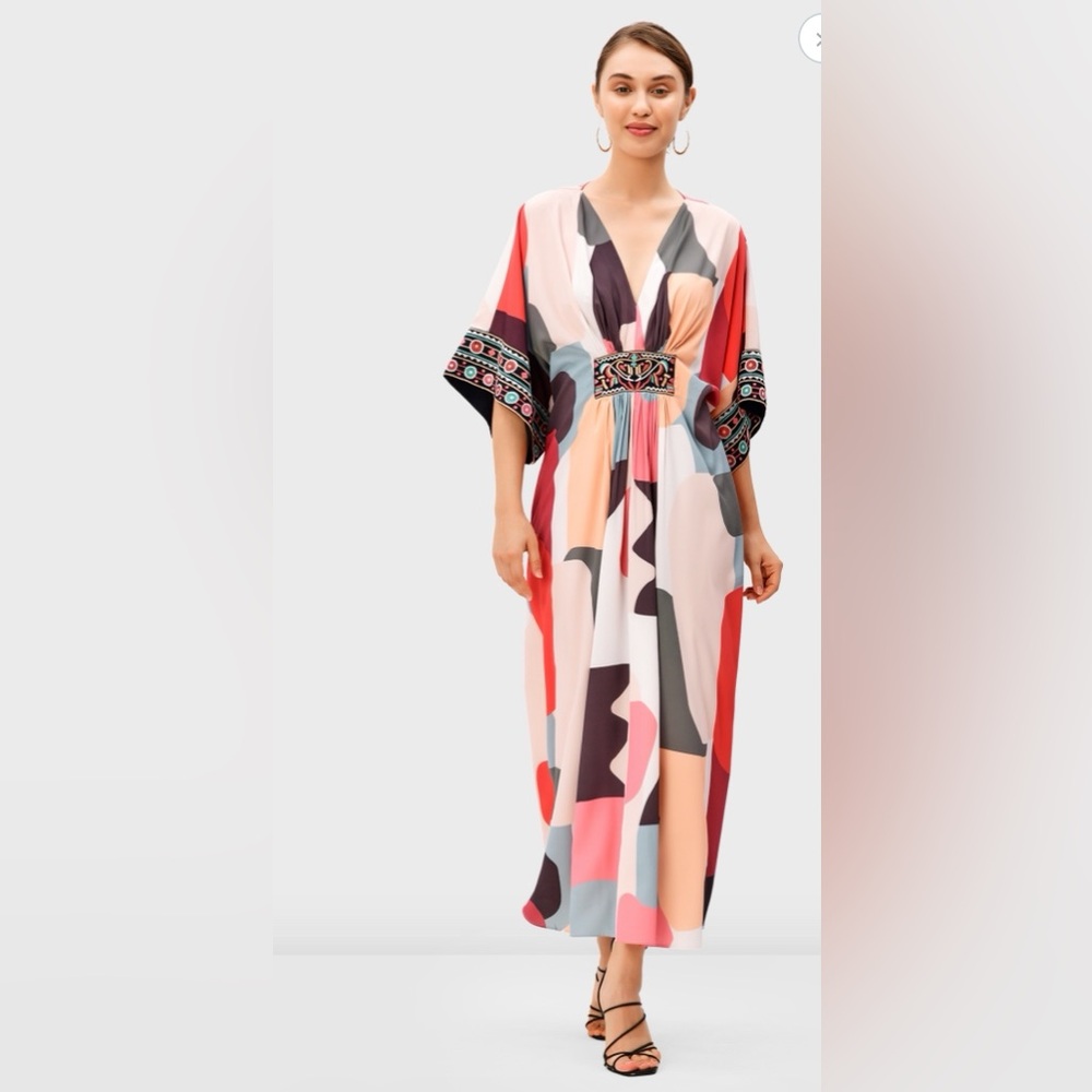 eShakti Multicolor Midi Caftan Dress - Picture 7 of 7